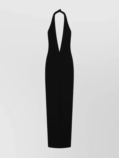 Monot Halter Neck Crepe Dress With Deep V-neck In Black