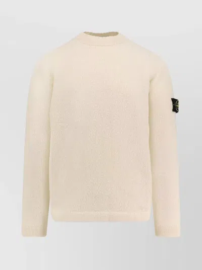 Stone Island Ribbed Crew-neck Cotton Sweater With Long Sleeves In Neutral