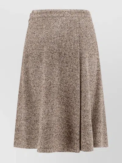 Brunello Cucinelli Virgin Wool And Silk Midi Skirt In Brown