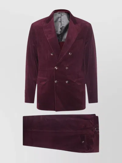 Brunello Cucinelli Velvet Double-breasted Suit Button Detailing In Brown