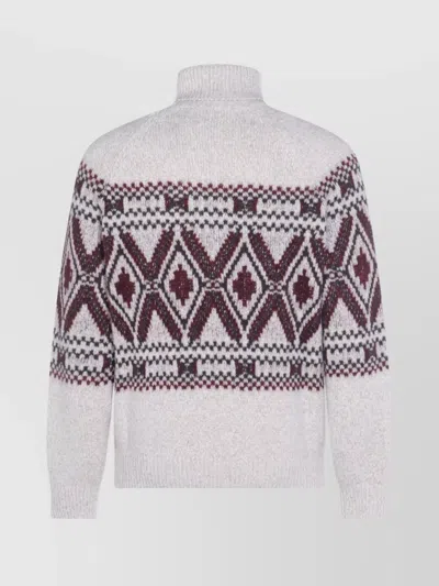 Brunello Cucinelli Geometric Jacquard Turtle Neck Pullover In Gray