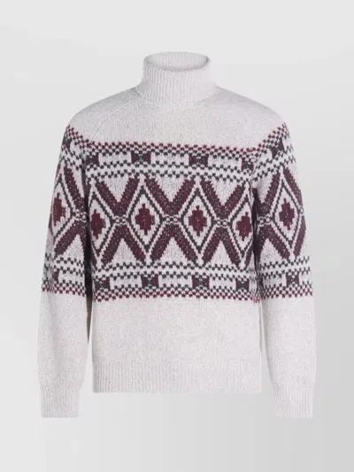 Brunello Cucinelli Geometric Jacquard Turtle Neck Pullover In Gray
