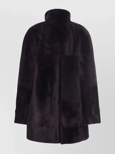 Brunello Cucinelli Leather Double-breasted Jacket High Collar In Black