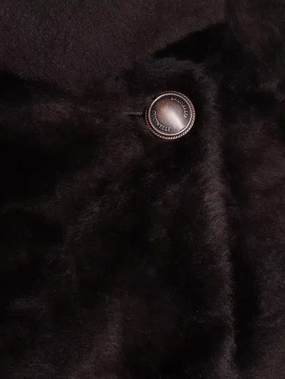 Brunello Cucinelli Leather Double-breasted Jacket High Collar In Black