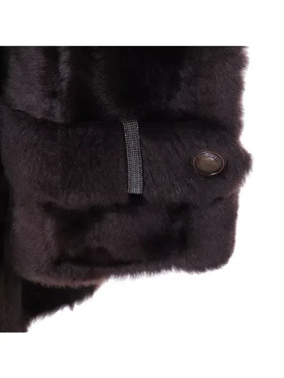 Brunello Cucinelli Leather Double-breasted Jacket High Collar In Black