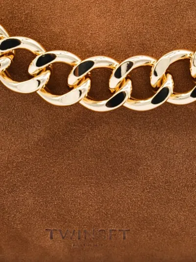 Twinset Rectangular Suede Chain Strap Single Handle In Brown