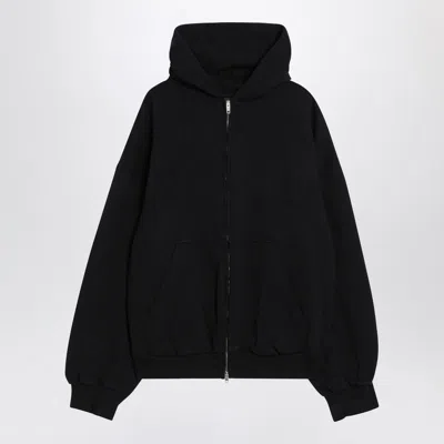Balenciaga Washed Black Flipped Uni Regular Fit Zip Hoodie In Black
