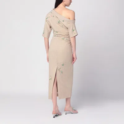 Bernadette Bowery Jewel-embroidered Cotton-linen Midi Dress In Neutral