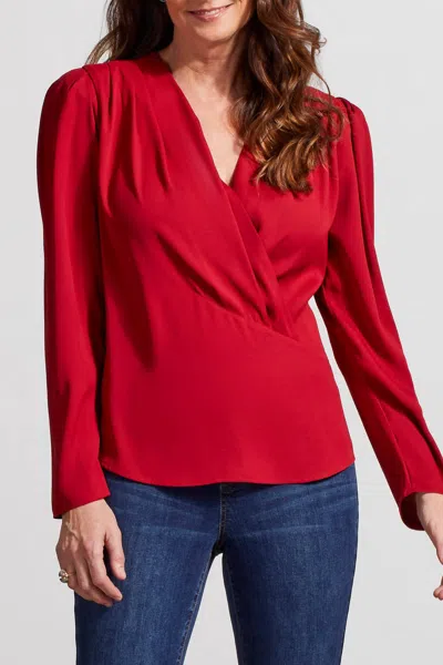 Tribal Pleated Wrap Blouse In Earth Red In Red