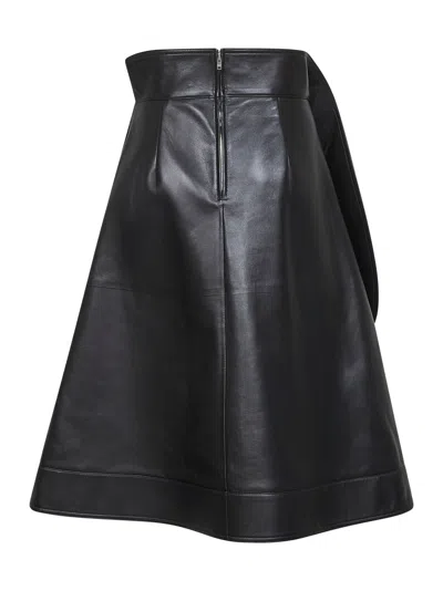 Bottega Veneta Women Black Nappa Leather A-line Skirt