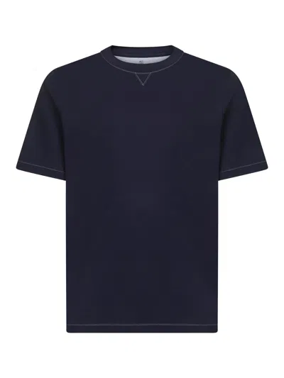Brunello Cucinelli Men Blue Solomeo Crest Crewneck T-shirt In Blue