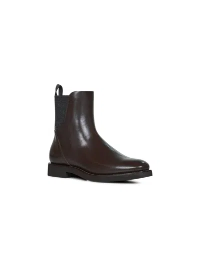Brunello Cucinelli Chelsea Boot In Matt Calfskin With Shiny Detail In Brown