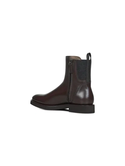 Brunello Cucinelli Chelsea Boot In Matt Calfskin With Shiny Detail In Brown