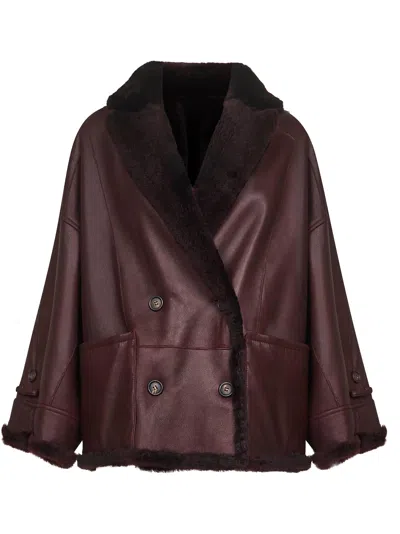 Brunello Cucinelli Double-breasted Reversible Fur Jacket With Front Pockets In Brown