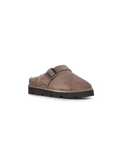 Brunello Cucinelli Round Toe Flat Sole Sandals With Faux Fur Lining And Buckle Detail In Brown