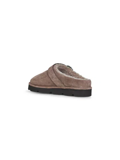 Brunello Cucinelli Round Toe Flat Sole Sandals With Faux Fur Lining And Buckle Detail In Brown