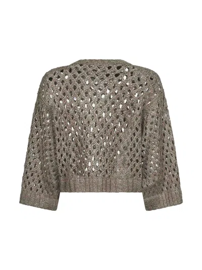 Brunello Cucinelli Women Gold Silk And Linen Dazzling Net Sweater