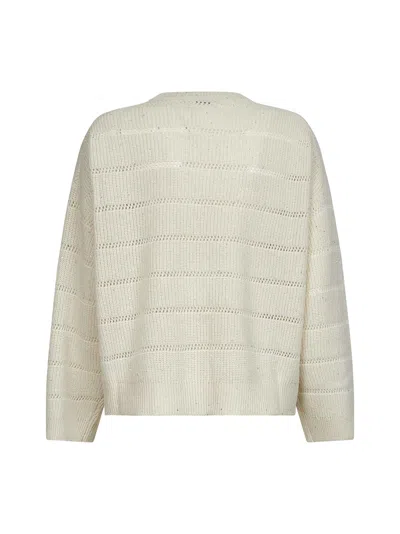 Brunello Cucinelli Women Ivory Diamond Cashmere And Wool Sweater In White