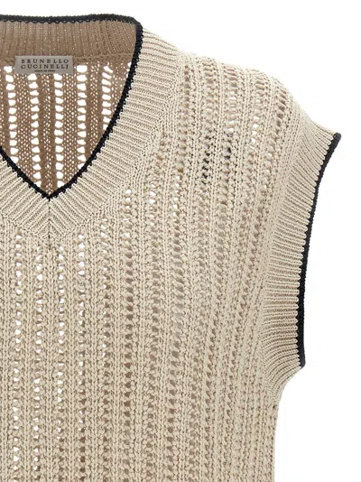Brunello Cucinelli Beige Knit Vest In Neutral