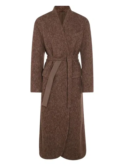 Brunello Cucinelli Waist Belted Long Length Textured Fabric Coat