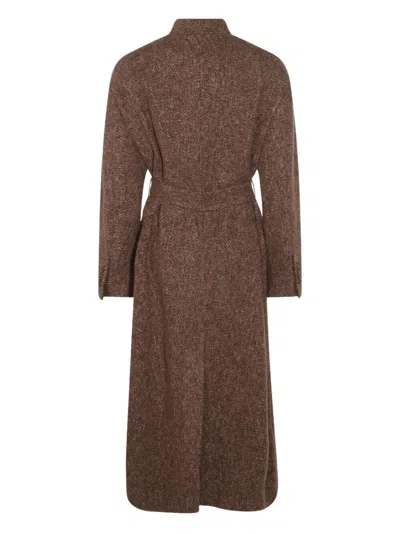 Brunello Cucinelli Waist Belted Long Length Textured Fabric Coat
