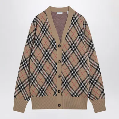 Burberry Wool And Mohair Blend Check Cardigan Women In Brown