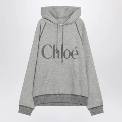 Chloé Hooded Cotton Blend Sweatshirt With Kangaroo Pocket In Gray
