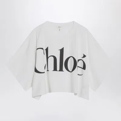 Chloé White Cropped T-shirt With Logo Lettering Print In Cotton Woman