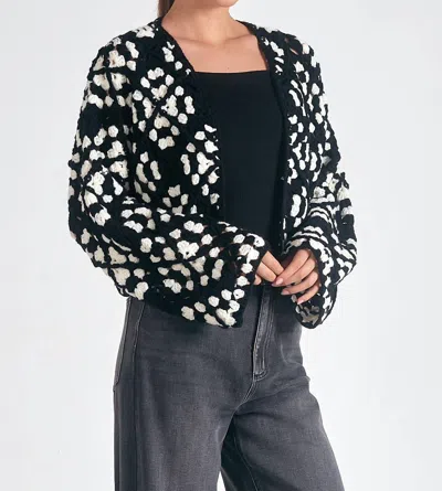 Elan Kylee Macrame Cardigan In Black/white