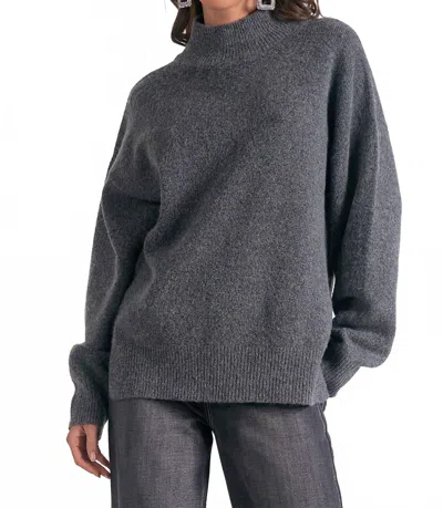 Elan Mockneck Side Slit Sweater In Dark Grey