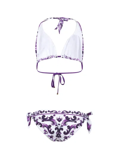 Dolce & Gabbana Women Majolica Print Padded Triangle Bikini Swimsuit In Purple