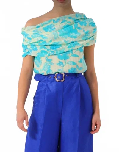 Exquise Asymmetric Floral Print Blouse In Original Print In Blue