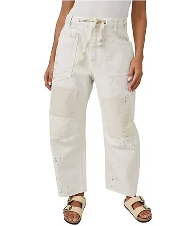 Free People Moxie Paint Fleck Cotton Utility Pants In White