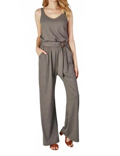 Peace Love Line Two Tone Ribbed Knit Jumpsuit In Charcoal