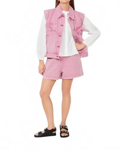 Suncoo Dido Sleeveless Denim Jacket In Rose In Pink