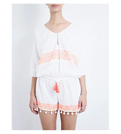 Shop Heidi Klein Chile Cotton Playsuit In White And Neon Coral