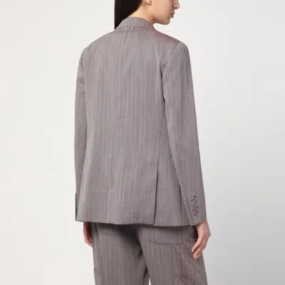 Golden Goose Light Brown Double-breasted Jacket In Chevron Wool Blend Women In Gray