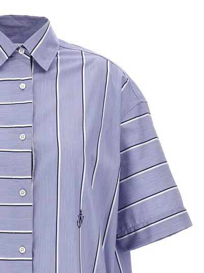 Jw Anderson J. W. Anderson Patchwork Cotton Shirt Dress With Asymmetric Hem In Blue