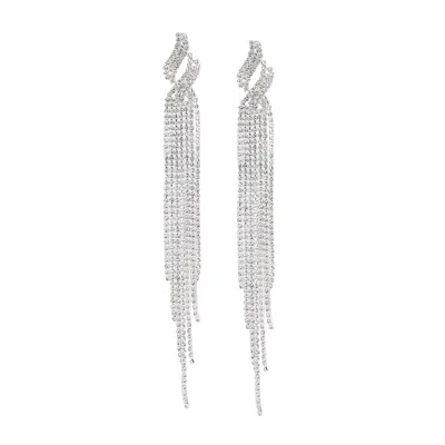 Sohi Women's Crystal Silver The Adrienne Drop Earrings