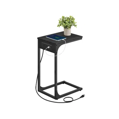 Breebe C-shaped Side Table With Charging Station In Gray