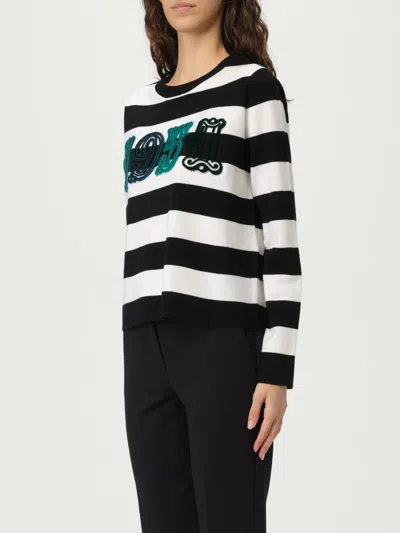 Max Mara Striped Cream Wool Sweater With Embroidered Logo Detail In Black