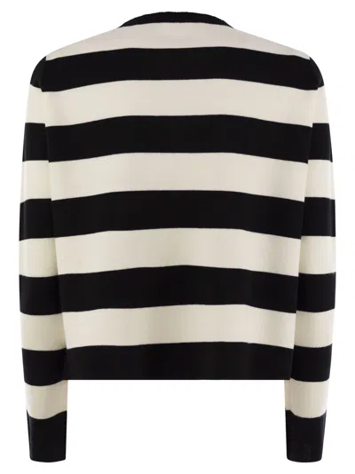 Max Mara Striped Cream Wool Sweater With Embroidered Logo Detail