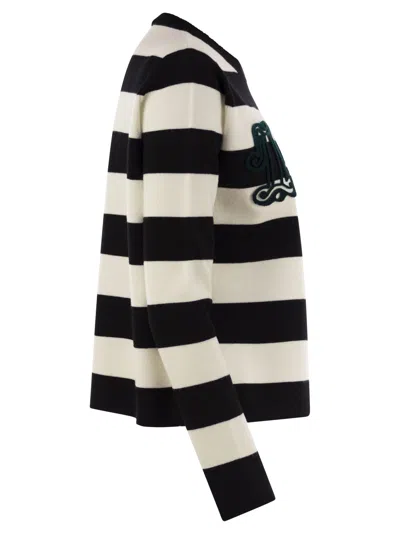 Max Mara Striped Cream Wool Sweater With Embroidered Logo Detail