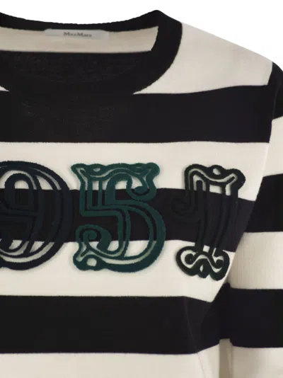 Max Mara Striped Cream Wool Sweater With Embroidered Logo Detail