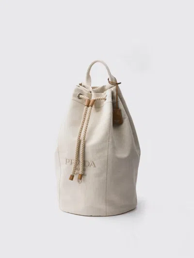 Prada Canvas Backpack With Eyelet Detailing And Top Handle In Neutral