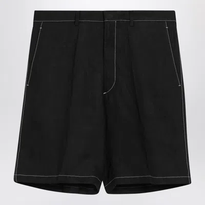 Prada Mens Black Triangle-logo Tailored Linen Bermuda Shorts