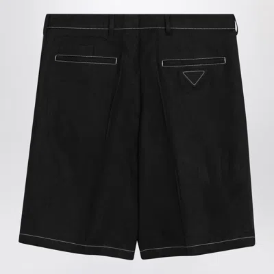 Prada Mens Black Triangle-logo Tailored Linen Bermuda Shorts
