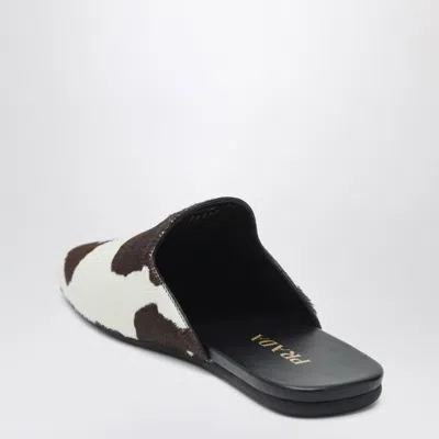 Prada White/dark Brown Mules With Animal Print Women