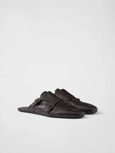 Prada Men's Shuffle Leather Double-monk Strap Mules