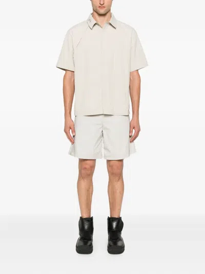 Heliot Emil Short-sleeve Panelled Shirt In Neutral